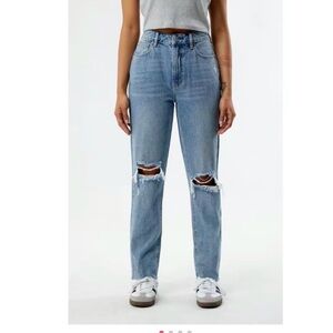 PACSUN Ripped Distressed Mom Blue Jeans with Raw Hem. Size 24 (24x27)